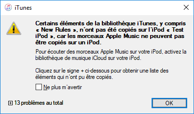 Apple Musique ne peuvent pas être copiés sur un iPod