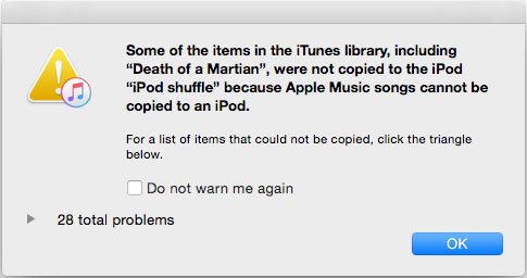 Apple Music kann nicht auf den iPod Nano / Shuffle kopiert werden