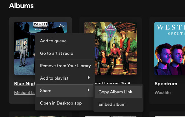 Copy Spotify Album Link