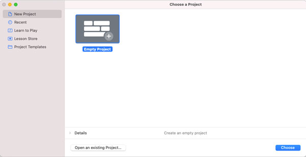 Create an empty project in GarageBand