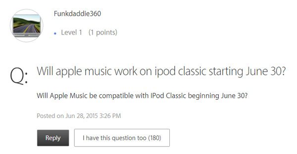 iPod Classic上是否提供Apple Music？