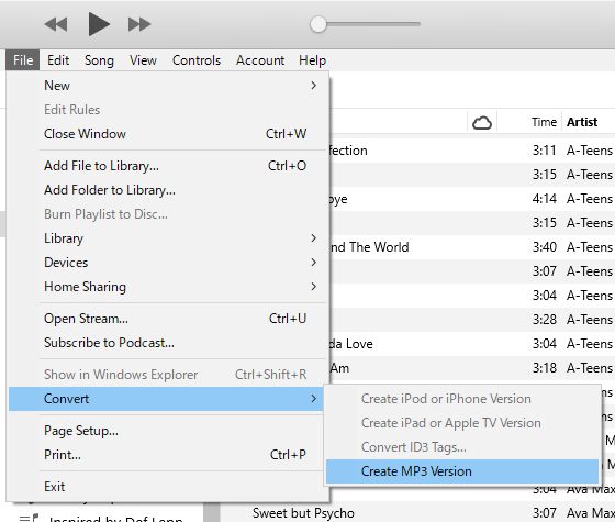 Create MP3 version in iTunes