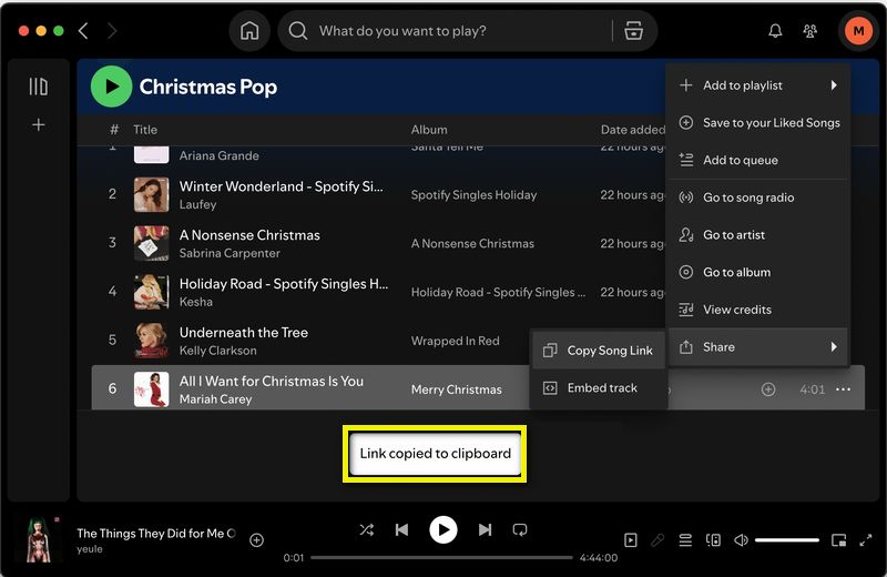copy spotify url