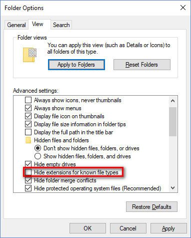 Afficher les extensions de nom de fichier dans Windows