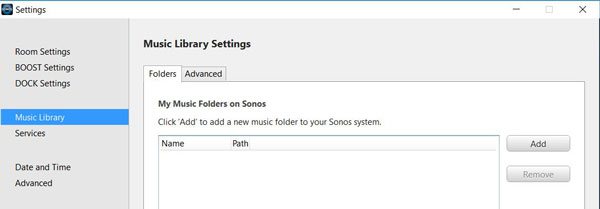 Sonos Music Library-Einstellungen