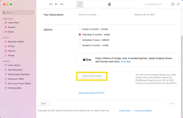 Cancel Apple Music Membership on mac