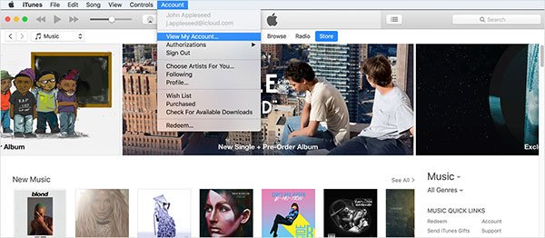 iTunes Menu view my account