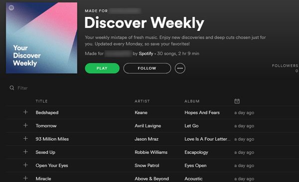 Spotify Discover Weekly Playlist