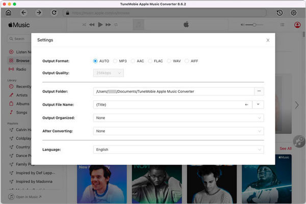 TuneMobie Apple Music Converter Output Settings