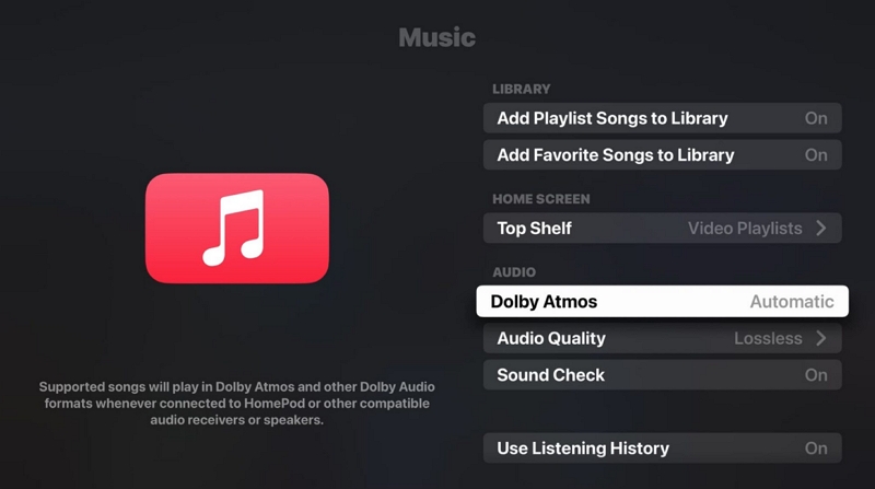 enable apple music dolby atmos apple tv