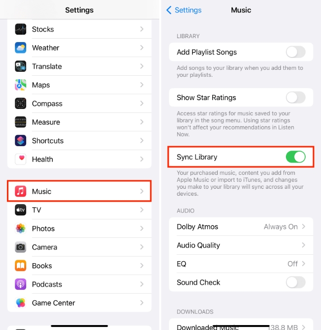 enable icloud music library