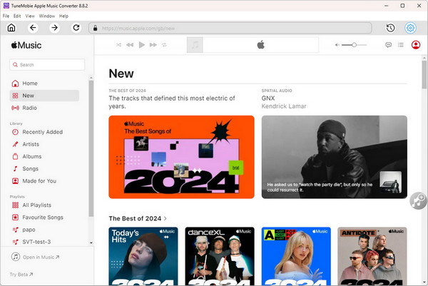 built-in Apple Music web player