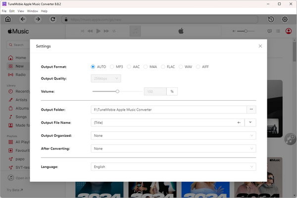 TuneMobie Apple Music Converter output settings