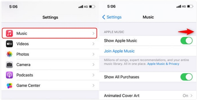 show apple music is turned on