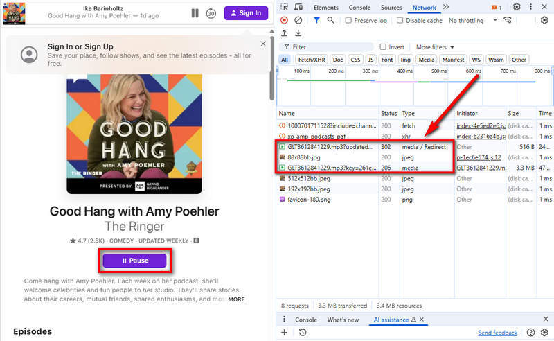 play apple podcast in page source