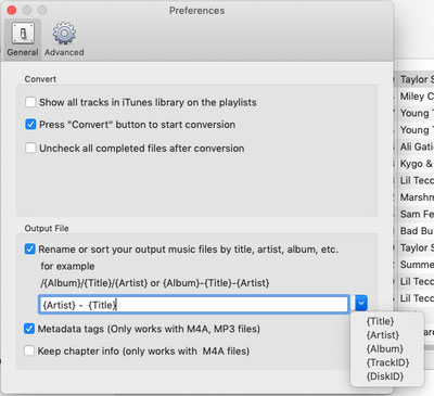 Modifier les options de conversion Apple Musique