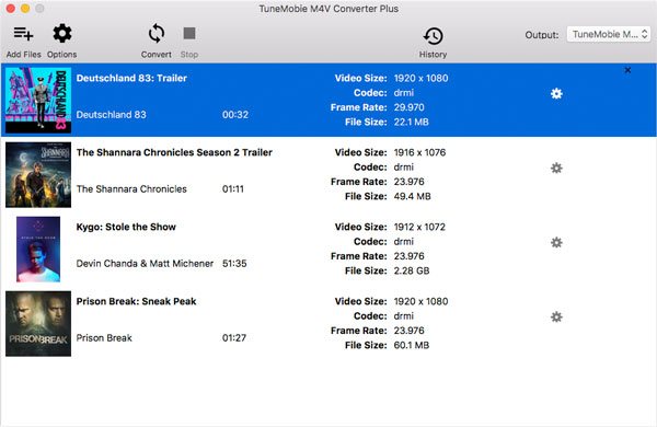 liste de conversion M4V