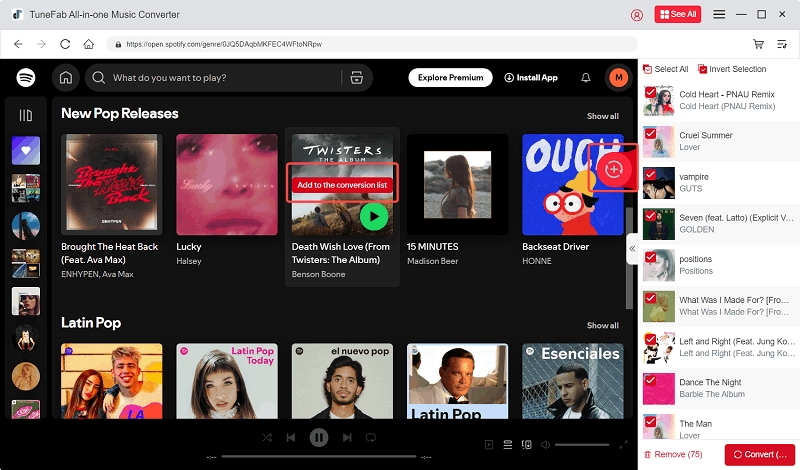 add song to tunefab spotify music converter