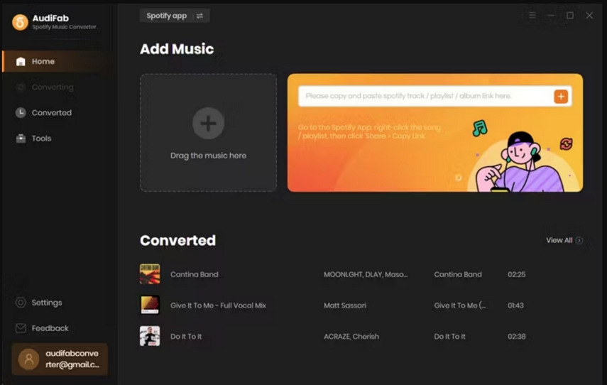 audifab spotify music converter user interface