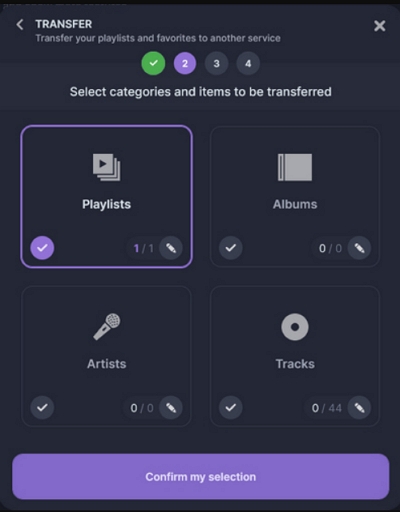 confirm selection on soundiiz