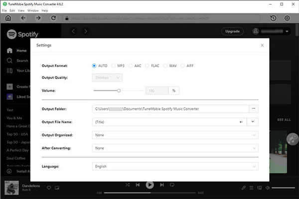 TuneMobie Spotify Music Converter Output Settings