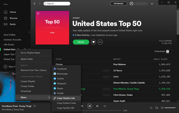 Add Spotify songs by link copy and paste