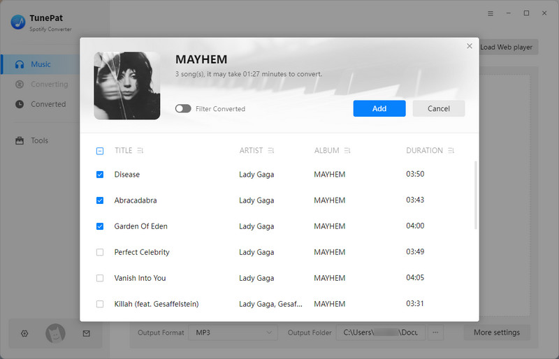 add spotify songs to convert